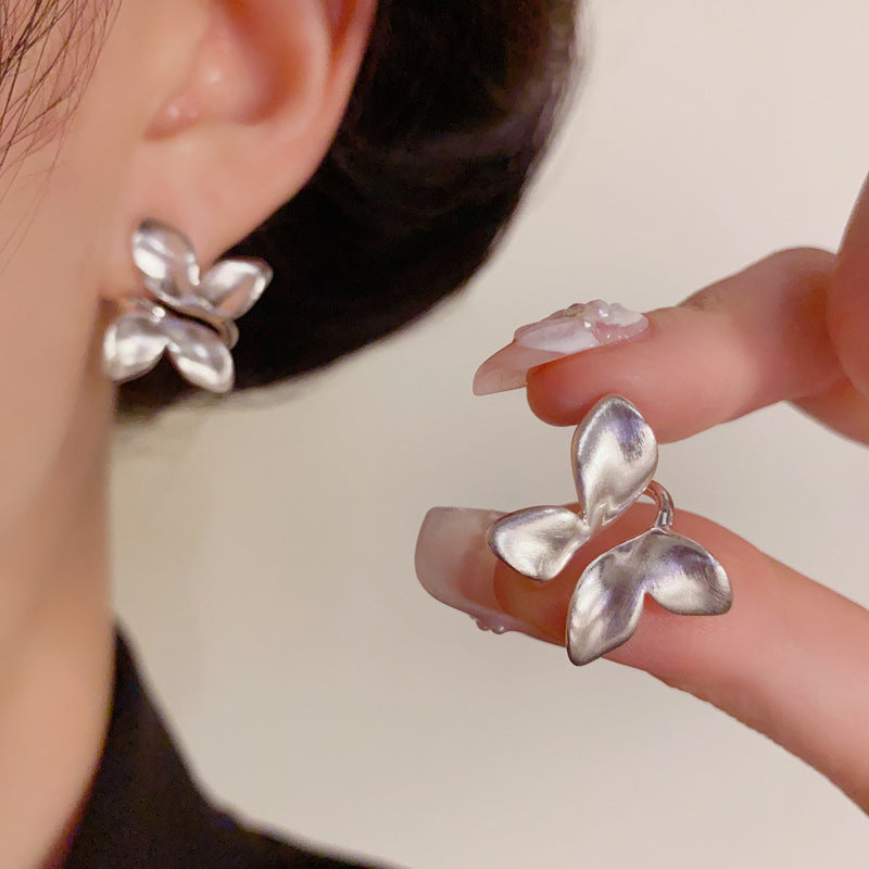 Luxury Brushed Metal Butterfly Stud Earrings – Elegant Design