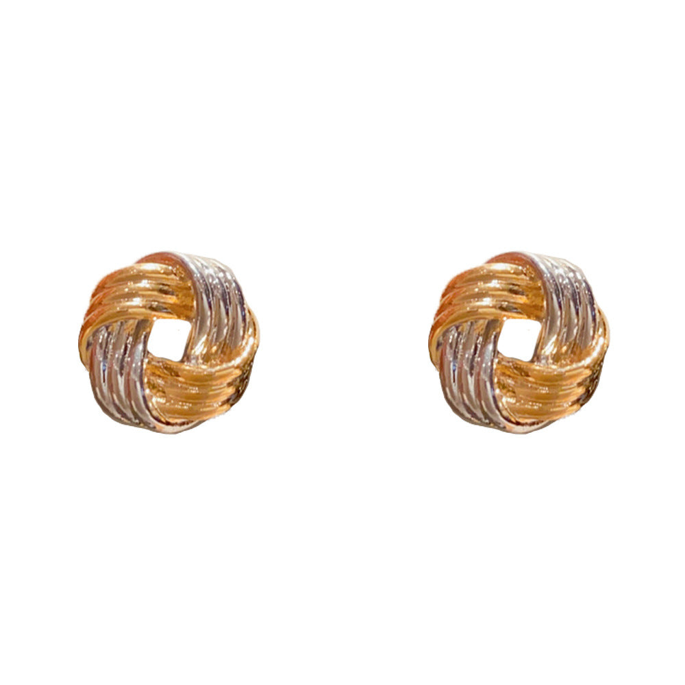 Eaioncol Two-Tone Geometric Wrap Stud Earrings 14K Gold Plated