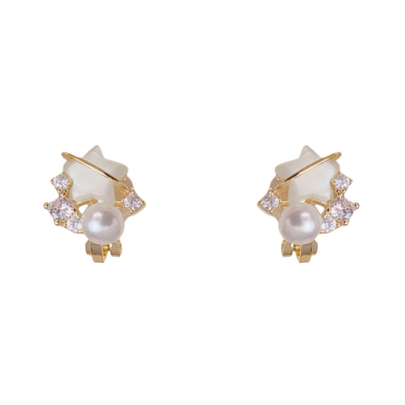 Luxury Zircon Pearl Star Non-Pierced Ear Clip Earrings– Elegant Design