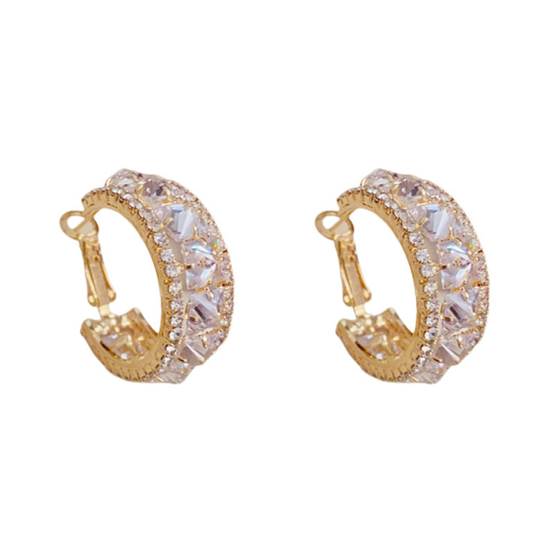 Luxury Zircon Geometric C-Shaped Hoop Earrings – Elegant Design
