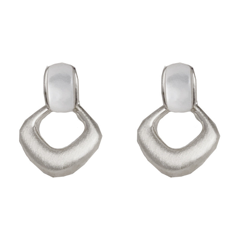 14K Gold Brushed Metal Mother-of-Pearl Rhombus Earrings – Chic Design