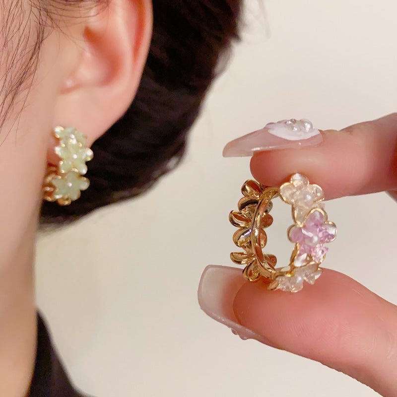 14K Gold-Plated Double-Sided Floral Hoop Earrings – Sweet Chic Design