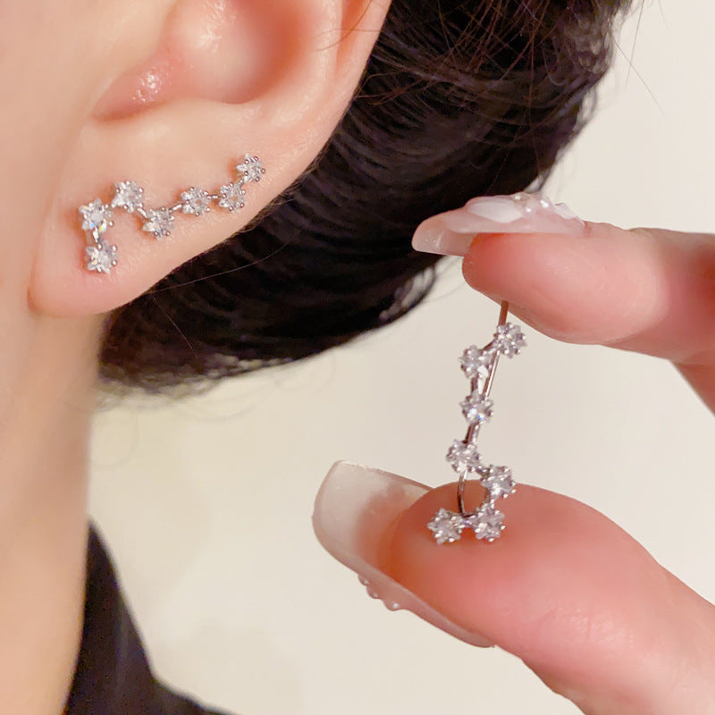 Luxury Zircon Star Linear Ear Crawler Earrings – Silver Needle Design
