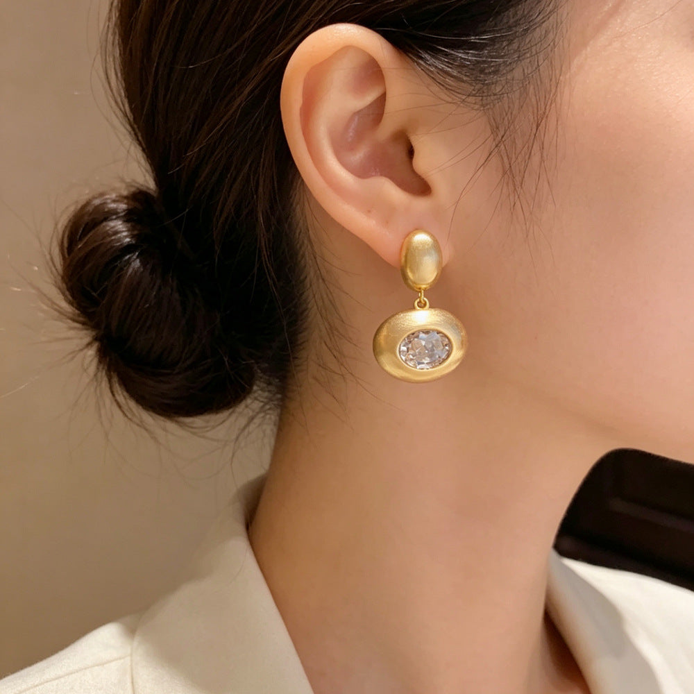 Eaioncol Brushed Oval CZ Drop Earrings Gold Silver