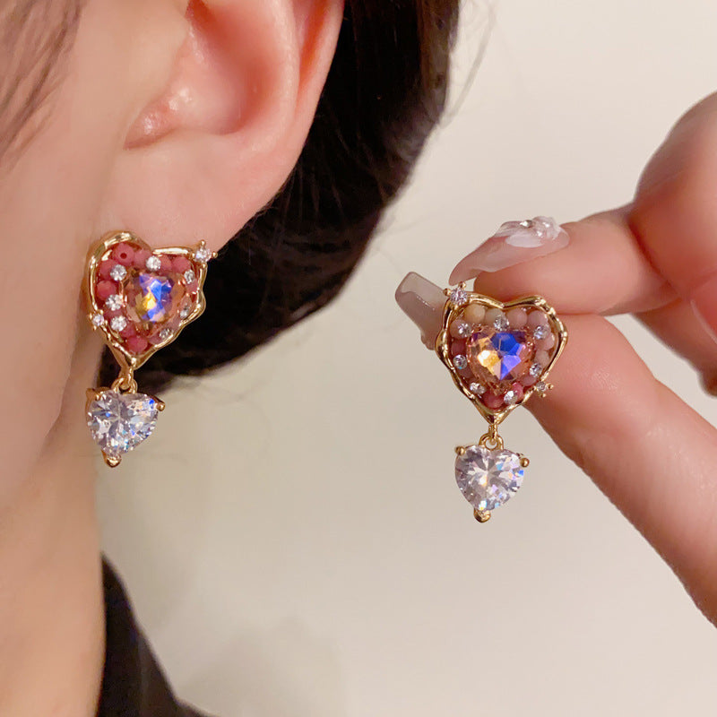 14K Gold-Plated Love Heart Bead Zircon Earring - Elegant Minimalist