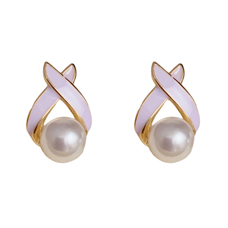 14K Gold-Plated Enamel Cross Pearl Stud Earrings – Minimalist Chic