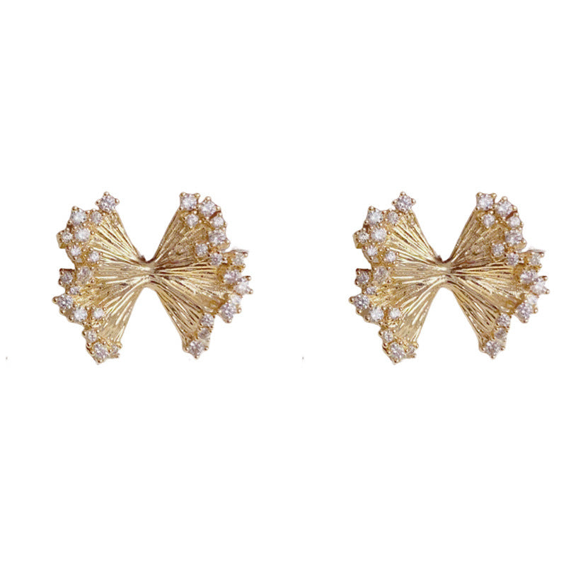 Luxury Pleated Bow-Shaped & Zircon Stud Earrings – Elegant Design