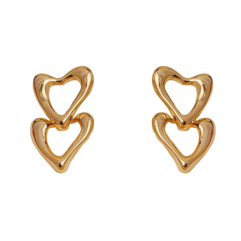 Luxury Double Heart Openwork Earrings – Elegant Design