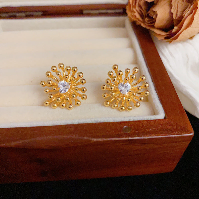 Luxury Zircon Metal Firework Stud Earrings – Geometric Design