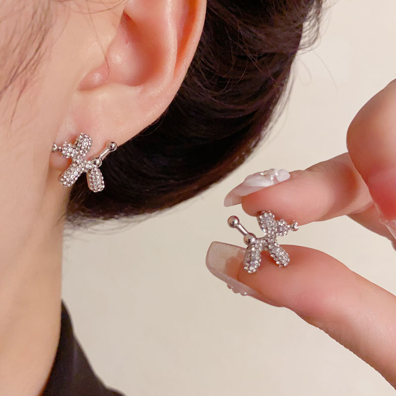 Luxury Full-Zircon Balloon Dog Stud Earrings – Geometric Design