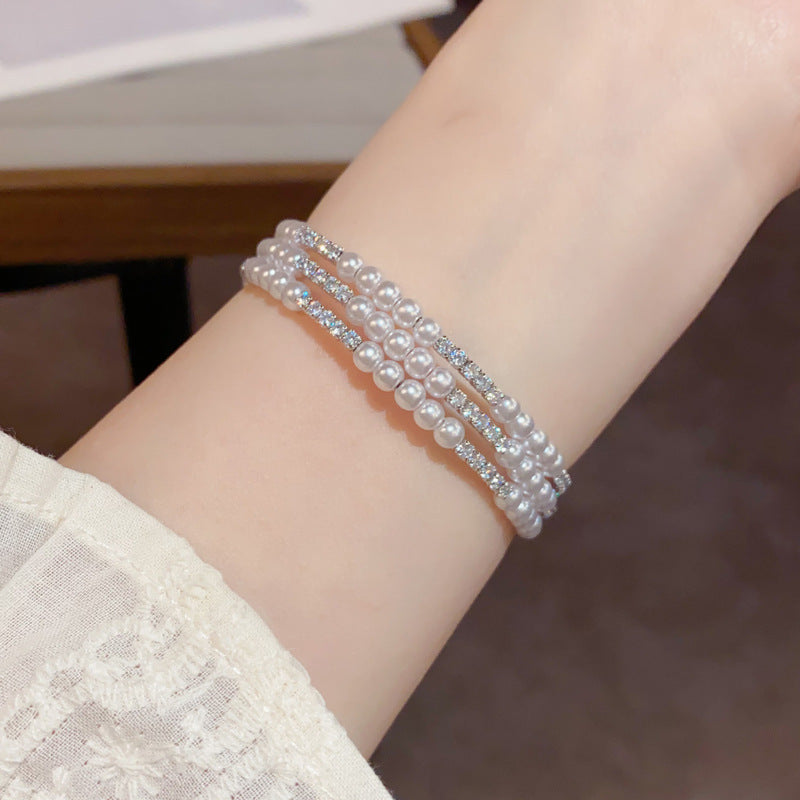 14K Gold-Plated Pearl Elastic Layered Bracelet – Chic Luxury Style