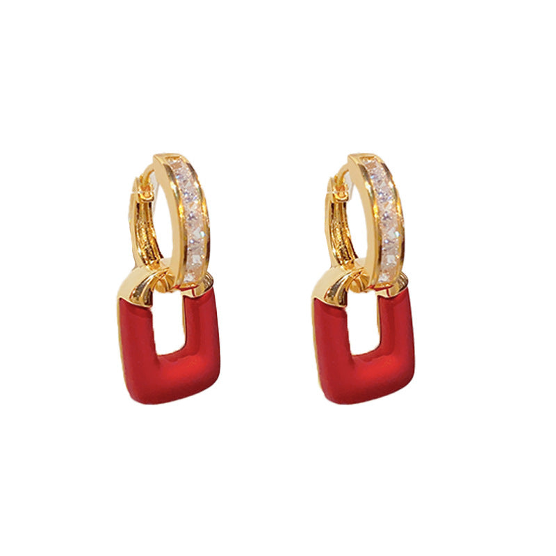 14K Gold-Plated Red Geometric Dual-Wear Earrings - Chic & Versatile