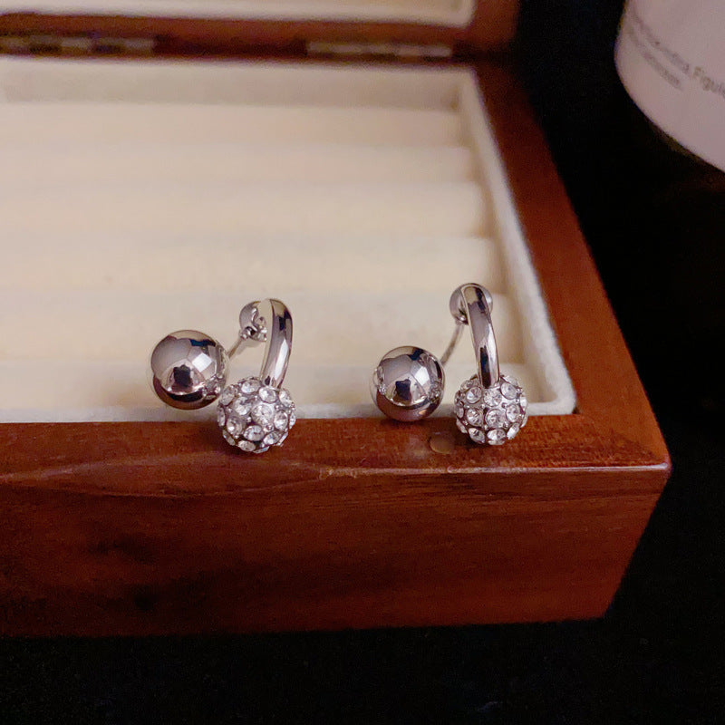 14K Gold Minimalist Metal Ball Front-Back Stud Earrings–Elegant Design