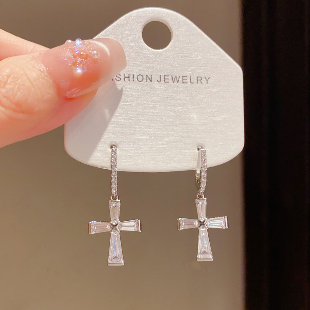 Eaioncol Cross CZ Hoop Earrings Gold Silver