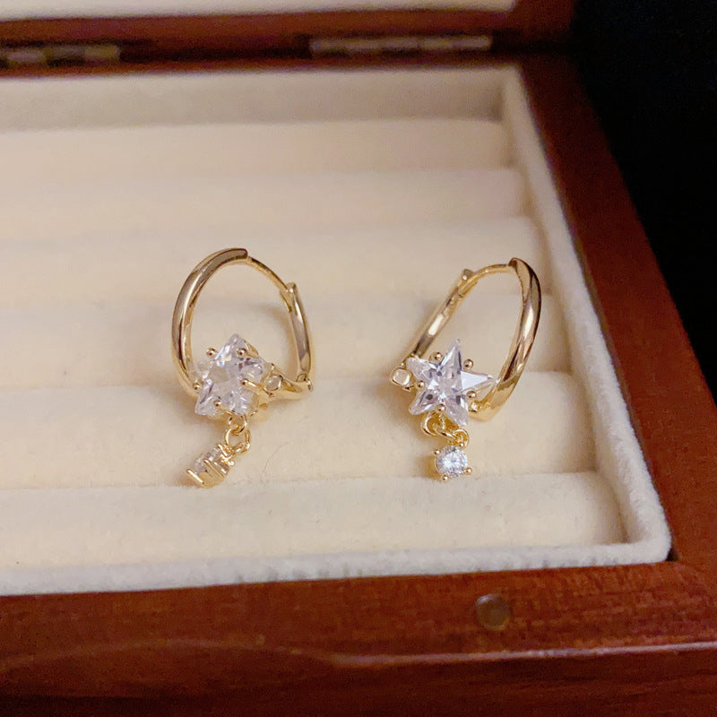 14K Gold-Plated Diamond-Studded Star Tassel Earring - Elegant Design