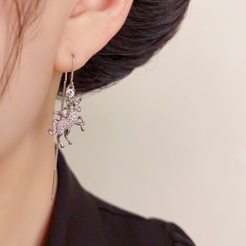 Luxury Zircon Pegasus Long Tassel Threader Earrings – Elegant Design