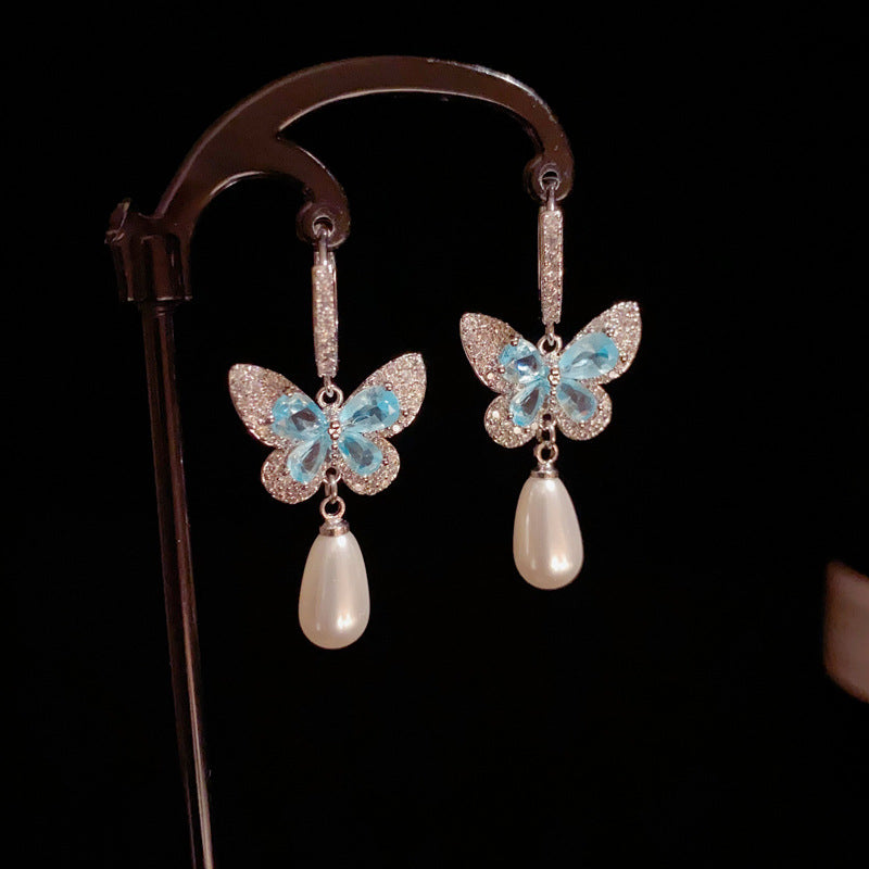14K Gold Luxury Crystal Butterfly Drop Earrings – Sparkling Elegant