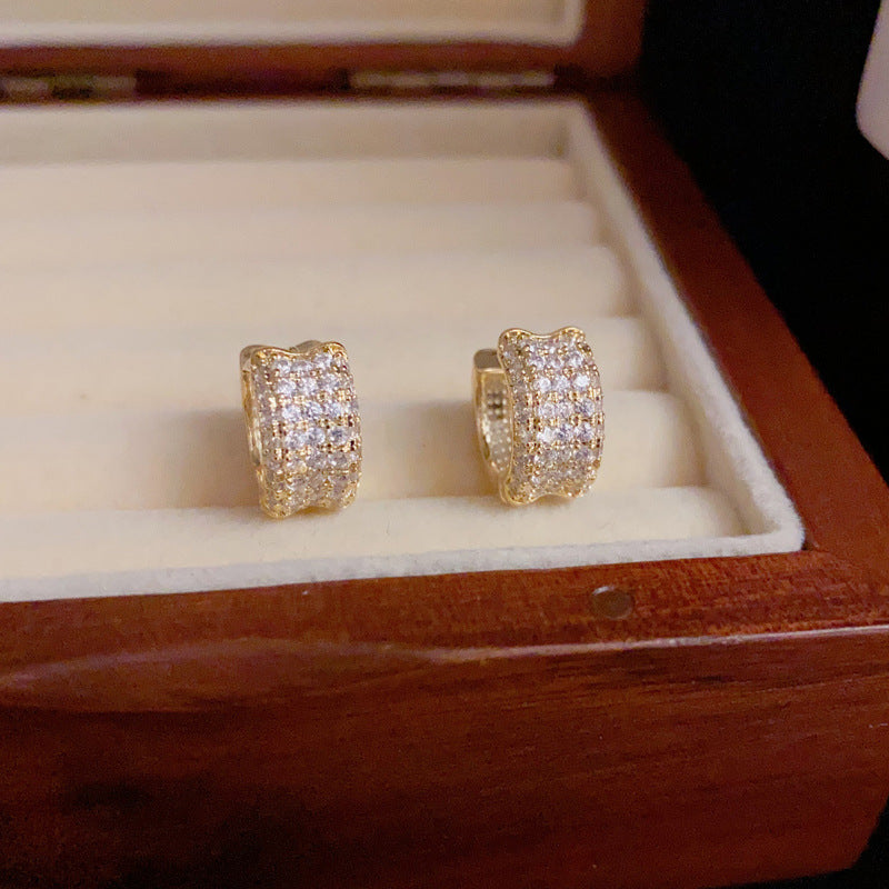 14K Gold-Plated Full Diamond Geometric Ear Hooks - Chic & Elegant