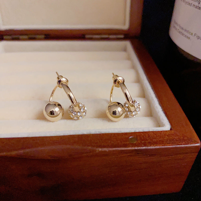 14K Gold Minimalist Metal Ball Front-Back Stud Earrings–Elegant Design