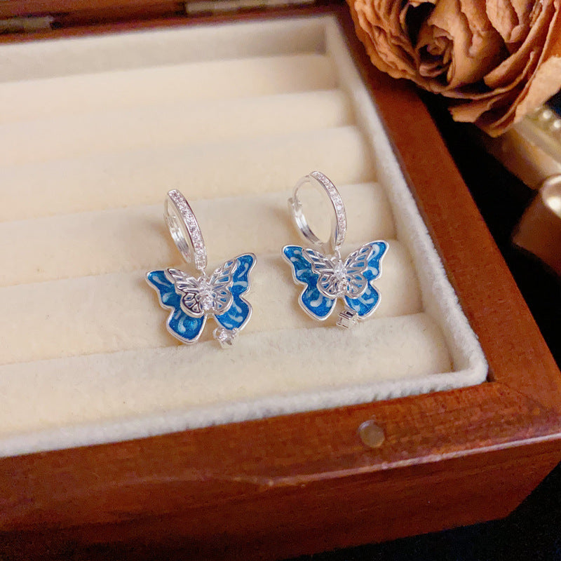S925 Silver Blue Butterfly Drop Earrings – Elegant Design