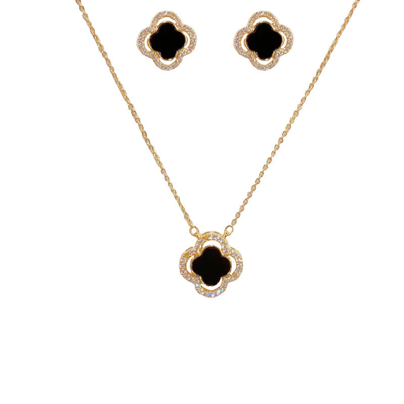 14K Gold-Plated Zircon Four-Leaf Clover Earrings Set - Elegant Design