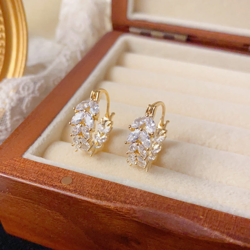 Luxury Zircon Wheat Ear Cuff Earrings – French Minimalist Design