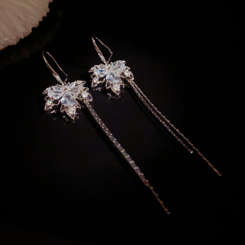 Luxury Zircon Maple Leaf Tassel Ear Hook Earrings – Elegant Design