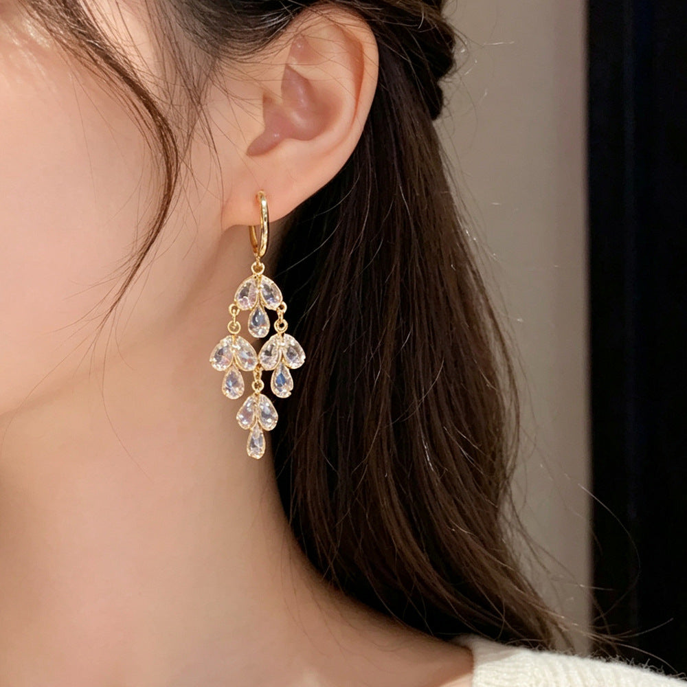 Eaioncol Leaf CZ Tassel Earrings 14K Gold & Silver Plated