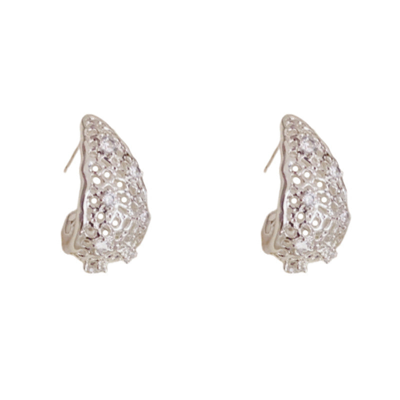Luxury Zircon Metal Hollow Teardrop Earrings – Elegant Design