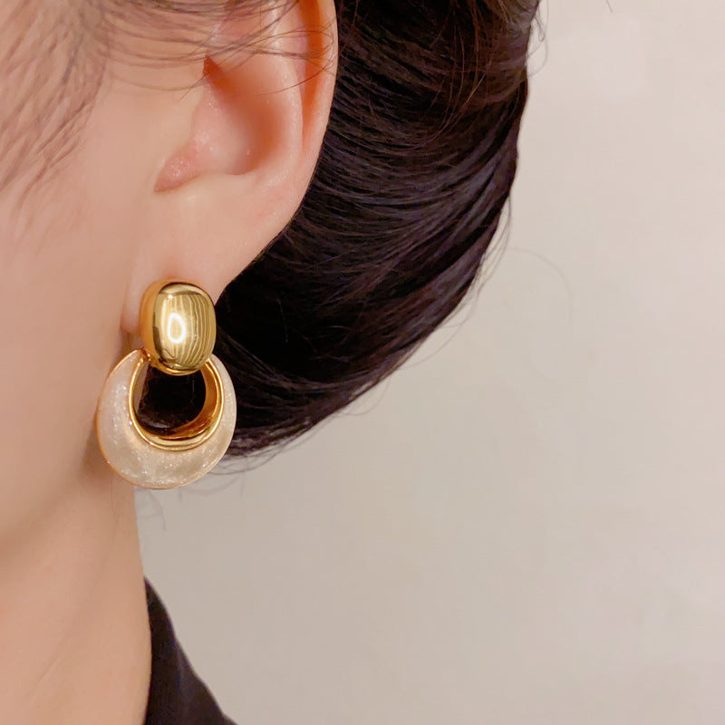 Luxury 18K Gold Enamel Geometric Drop Earrings – Elegant Design