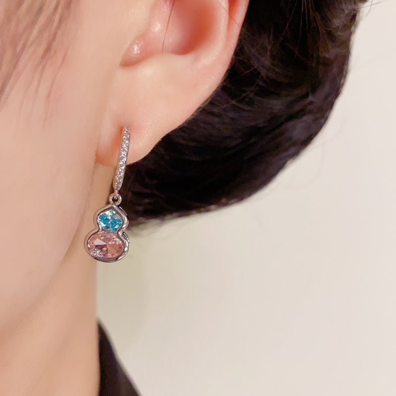 Elegant Zircon Colorblock Gourd Drop Earrings – Floral Design