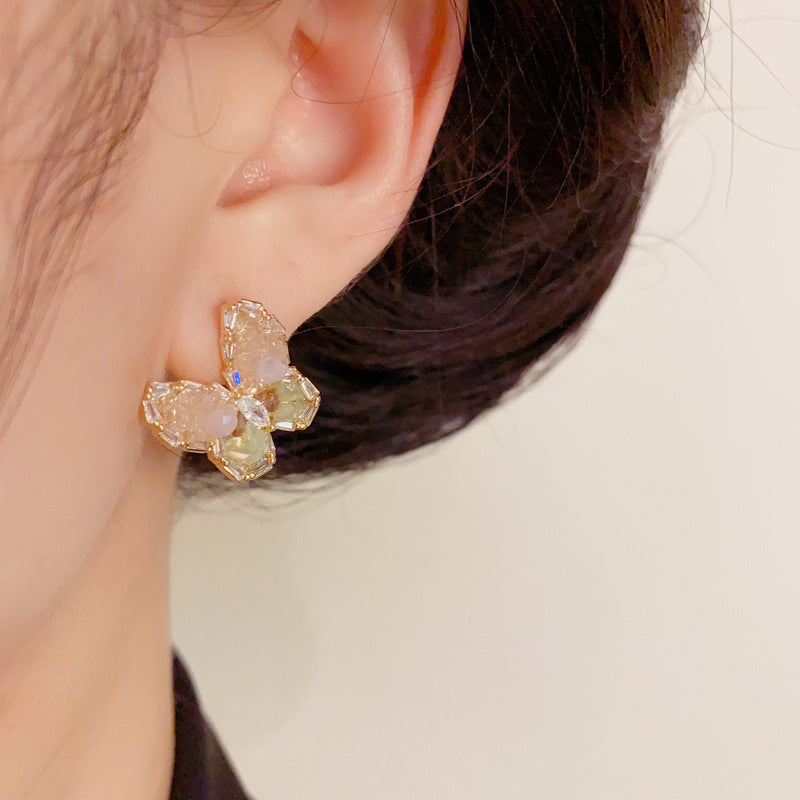 14K Gold Handcrafted Crystal Butterfly Stud Earrings – Elegant Design