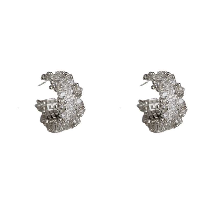 14K Gold Full Rhinestone C-Hoop Earrings – Sparkling Minimalist Style