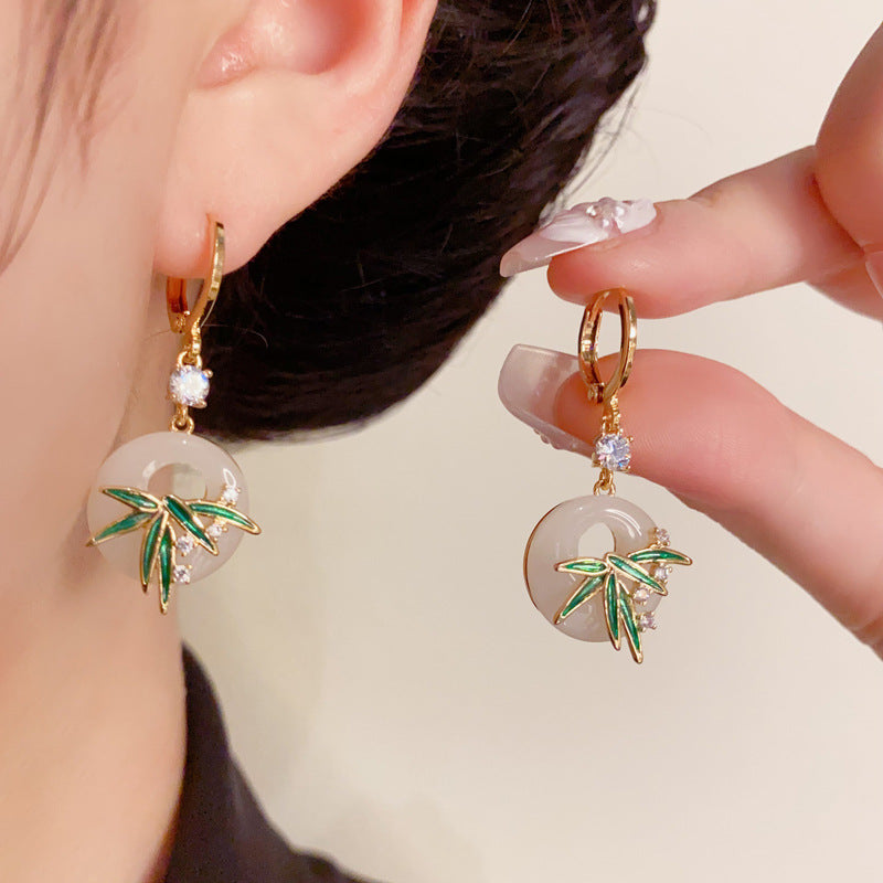 Faux Jade Enamel Peace Buckle Earrings & Necklace Set – Elegant Design