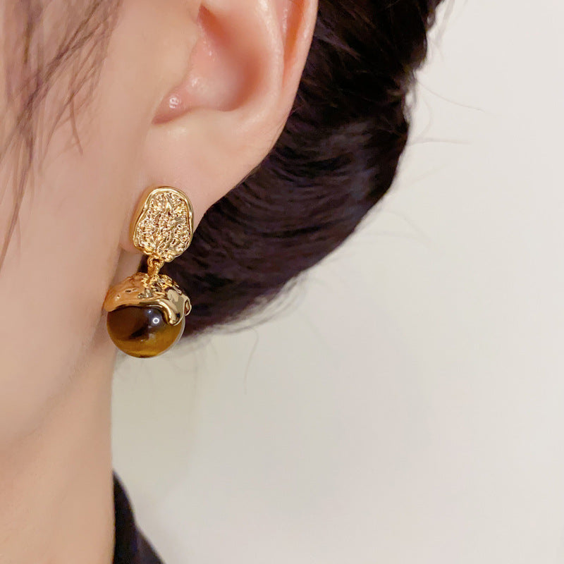 14K Gold-Plated Tiger's Eye Stud Earrings - Minimalist Luxury