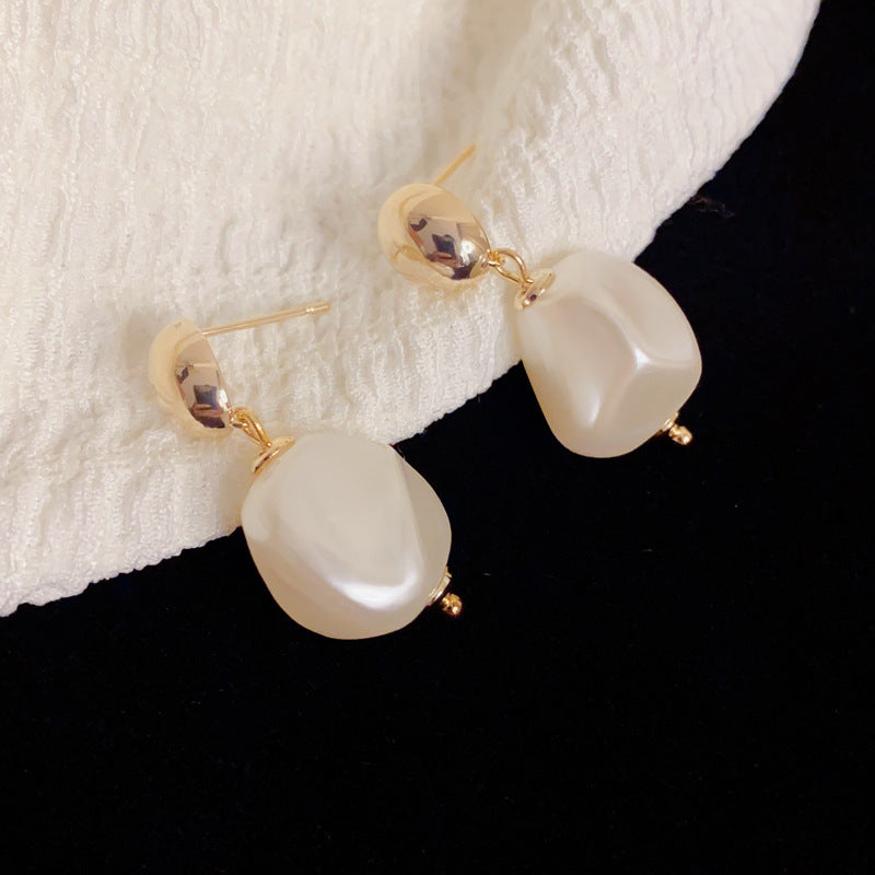 Elegant Irregular Pearl Geometric Drop Earring – Vintage Unique Design