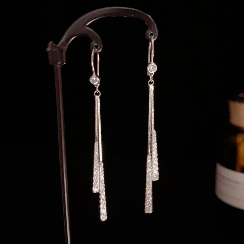 14K Gold Zircon Long Tassel Earrings - Chic Minimalist Design