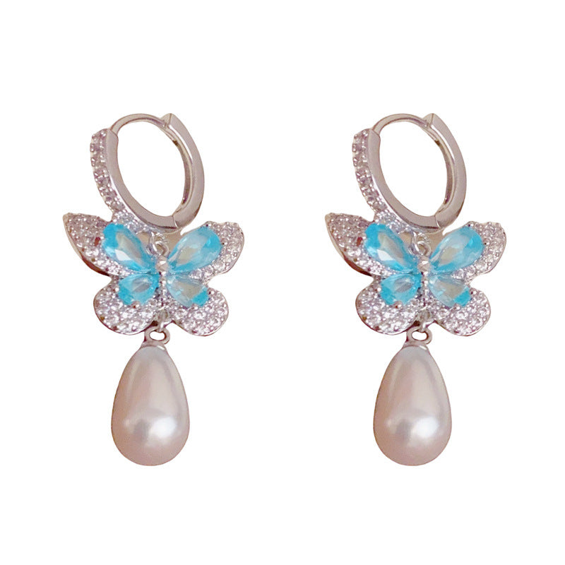 14K Gold Luxury Crystal Butterfly Drop Earrings – Sparkling Elegant