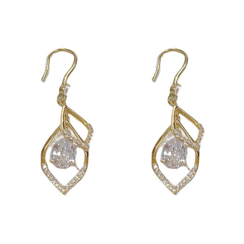 14K Gold Double-Layer Rhombus Earrings - Elegant Minimalist Design