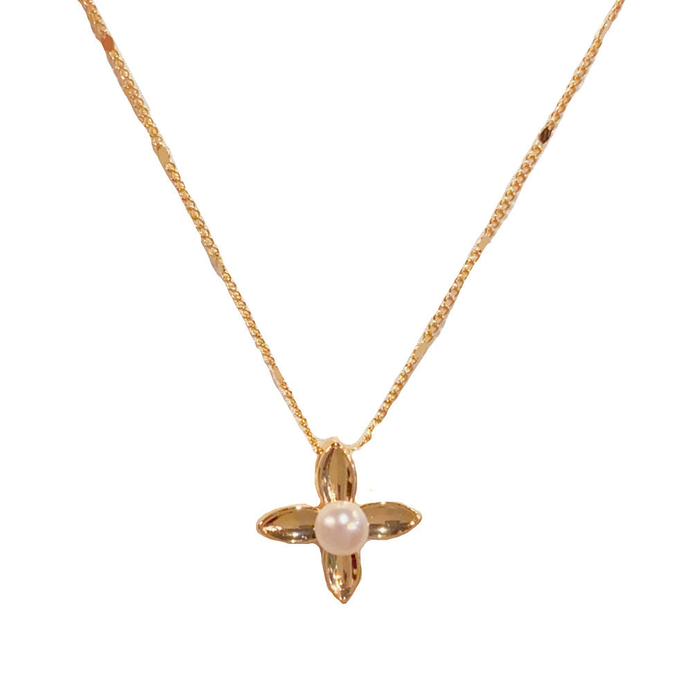 Eaioncol Four Leaf Freshwater Pearl Necklace Gold Silver
