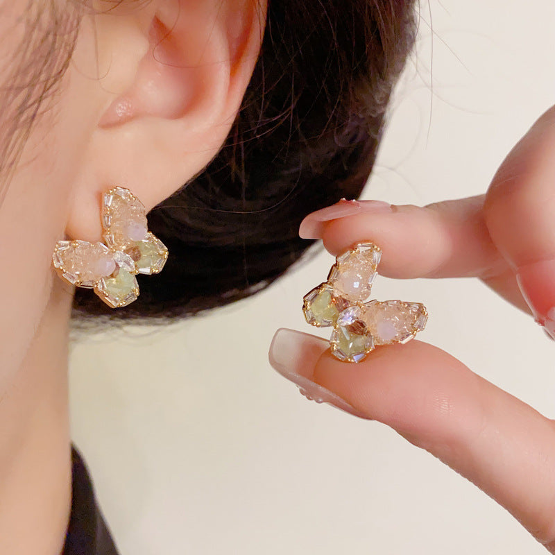 14K Gold Handcrafted Crystal Butterfly Stud Earrings – Elegant Design