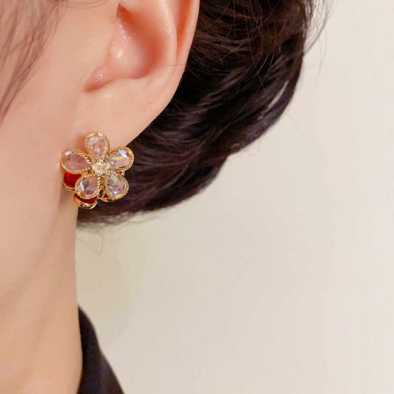 Luxury Full-Zircon Double-Sided Petal Earrings – Floral Design