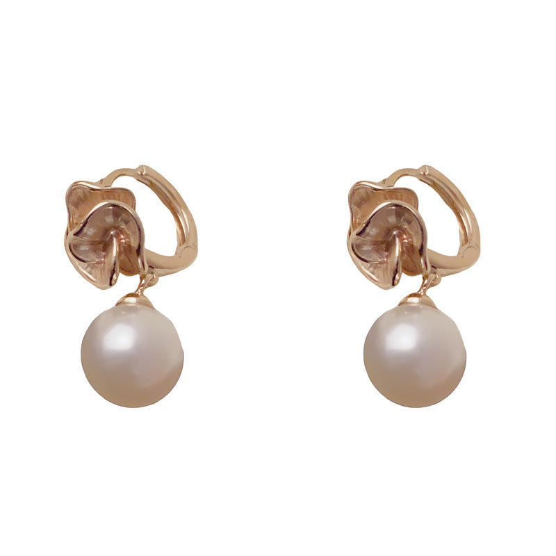 Luxury Petal Pearl Drop Earrings – Elegant Floral Design
