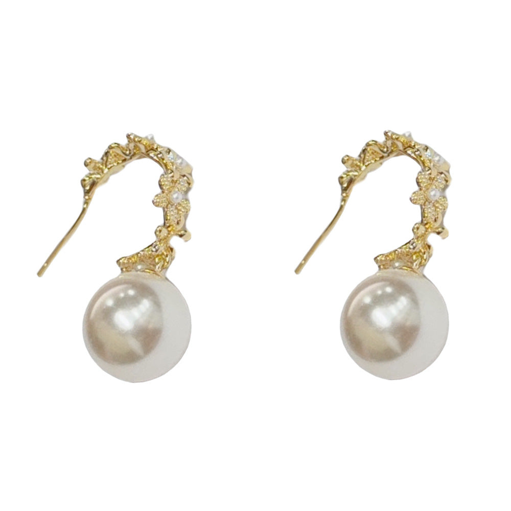 Eaioncol Metal Petal Pearl Drop Earrings Gold Silver