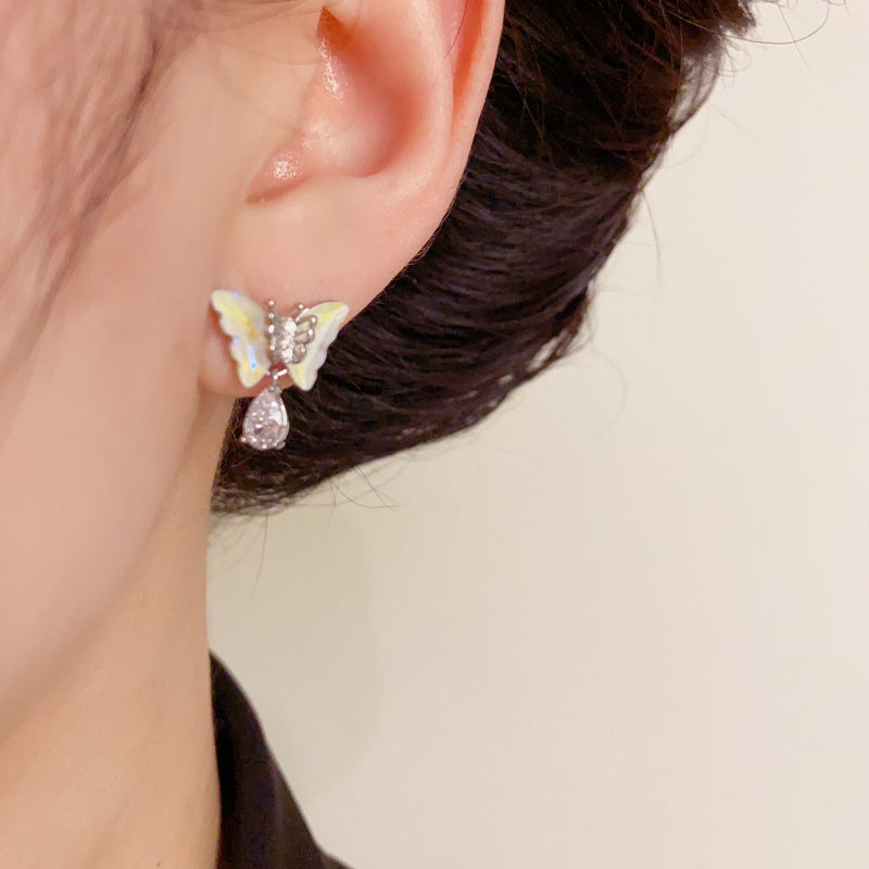 14K Gold Butterfly Teardrop Drop Earrings - Chic Elegance Design