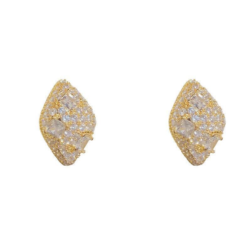 14K Gold Luxury Zircon Waterdrop Stud Earrings – Geometric Design