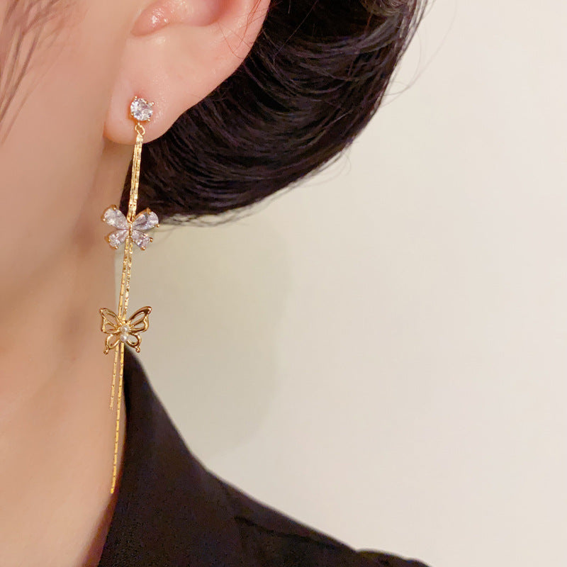 Luxury Zircon Butterfly Long Tassel Drop Earrings – Elegant Design