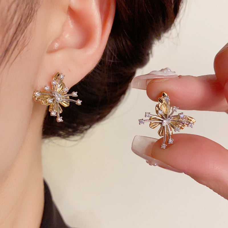 14K Gold-Plated Two-Tone Butterfly Stud Earrings -Elegant & Minimalist