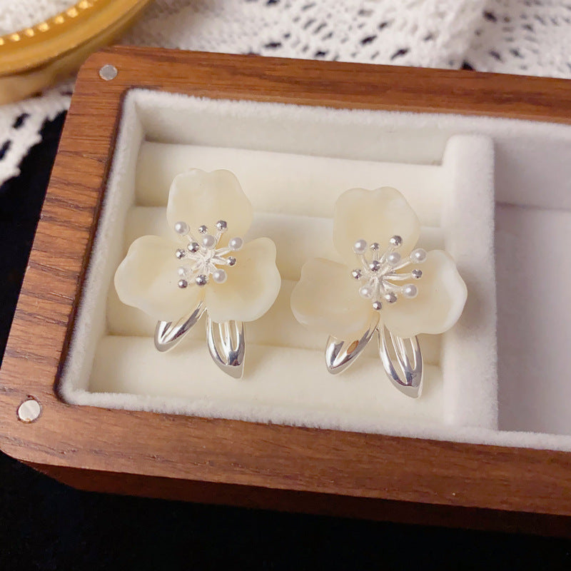 Luxury Oversized Camellia Metal Flower Earrings – French Design