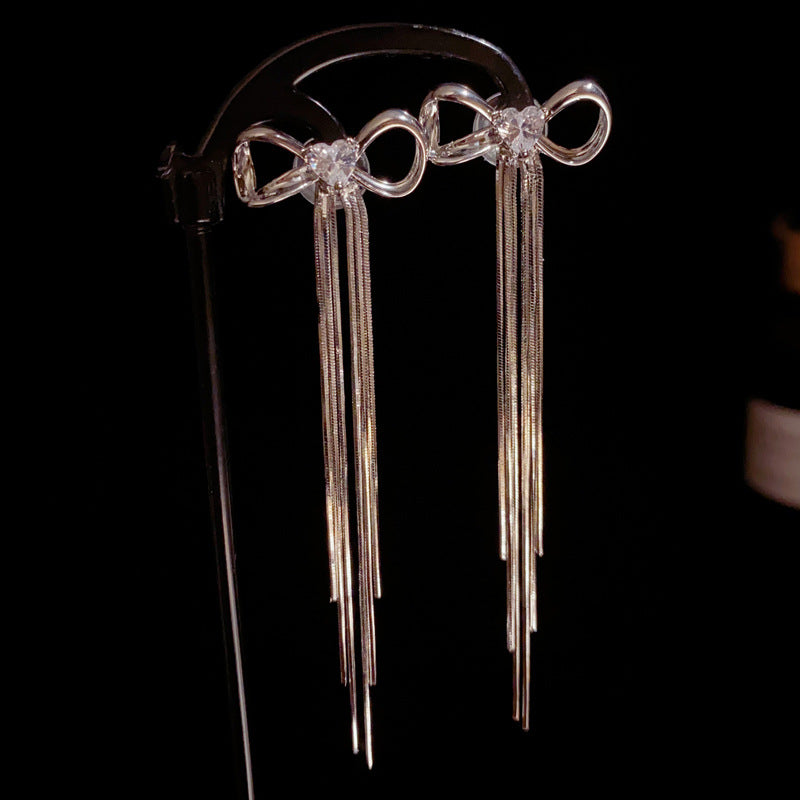 14K Gold-Plated Metal Butterfly Knot Tassel Earrings - Chic & Elegant